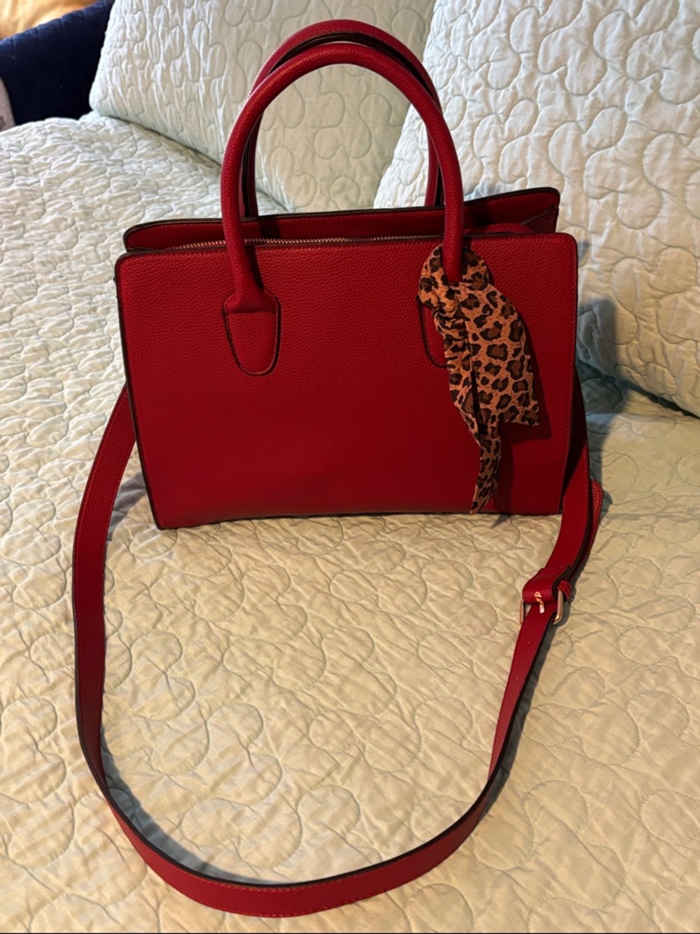 Classic Red Structured Tote Handbag with Detachable Strap